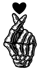 ilustracion de mano de esqueleto, posicion de corazon 