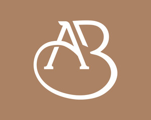 Elegant monogram design combining the letters A and B overlapping on a warm brown background, creating a modern and sophisticated visual identity.