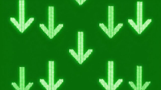 Green Down Arrows Wall Abstract Pattern Direction Pointer Guide Flow Motion Seamless Looping Background Indicator