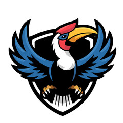 A Hornbill Bird Drawing Animal Clipart Logo vector with A Long Beak isolated on white background.
