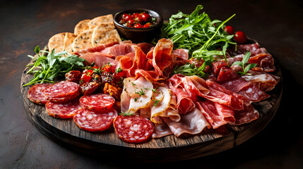 Gourmet charcuterie board with assorted meats, cheeses, and vegetables for elegant entertaining