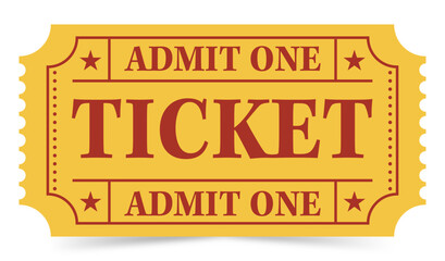 Retro Admit One Ticket – Vector Illustration. Vintage-style "Admit One" ticket vector featuring bold red typography, perforated edges, and decorative stars