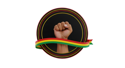 A raised fist with a red, yellow, and green ribbon isolated on transparent background