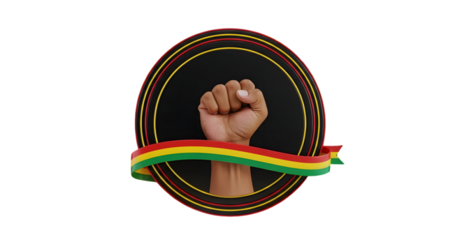 A raised fist with a red, yellow, and green ribbon isolated on transparent background
