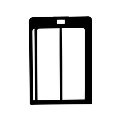 Minimalist black and white illustration of automatic sliding doors in a frame