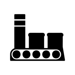 Simple black and white conveyor belt with tower and container illustration