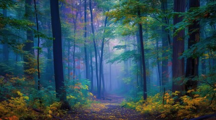 Fototapeta premium Golden Autumn Tree Path Tunnel Decoration with Winding Trees and Orange Fallen Leaves Tranquil Scene