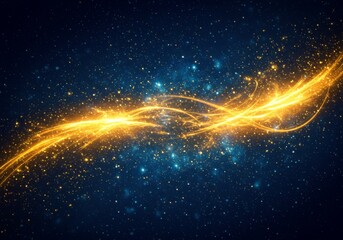 Abstract Shimmering Starry Night Effect with Golden Light Trails and Bokeh