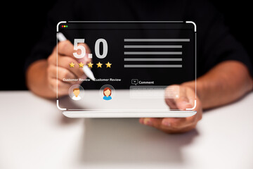 A digital interface displaying a 5-star customer review with a comment section, highlighting user feedback and ratings.