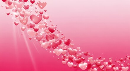 A swirling cascade of pink and red hearts creating a romantic and celebratory background design
