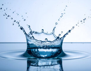 water splash on transparent glass surface, frozen detail, bright lighting