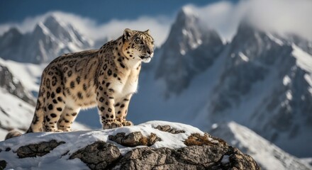 Obraz premium Snow leopard wildlife photography in the himalayas mountains majestic feline predator endangered species