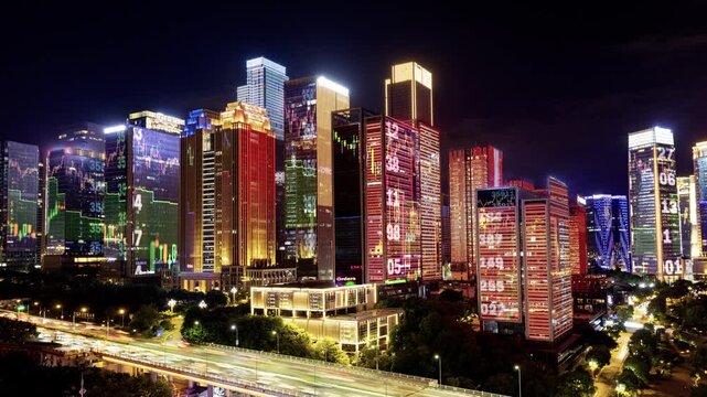 futuristic technology city with trading data