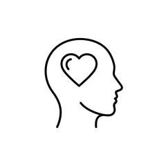 Simple line drawing of a human head profile with a heart symbol inside, representing love.