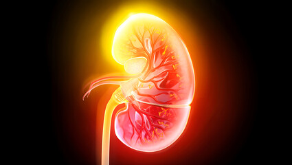 3d render of a human kidney with glowing effect