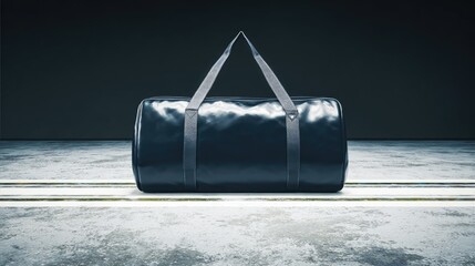 Dark blue gym bag on concrete floor