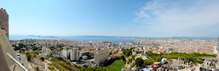Fototapeta premium Panoramic Aerial view from the Notre Dame in Marseille France