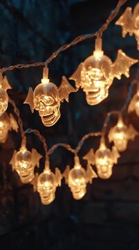 A row of glowing skulls lighting the darkness with haunting beauty and eerie Halloween energy.