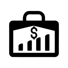 Black and white briefcase icon representing financial growth and investment strategy