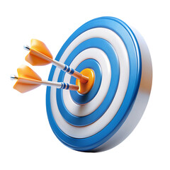 Two Darts Hitting BullsEye on Blue and White Target on Black Background