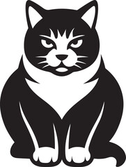 Cartoon cat sitting stern expression, Black and white cat silhouette vector