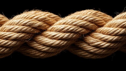 Twisted, coiled, thick brown rope against stark black backdrop