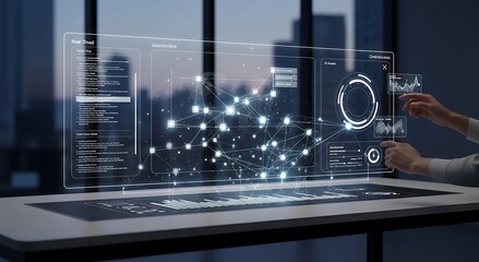 Futuristic holographic interface displaying data and analytics