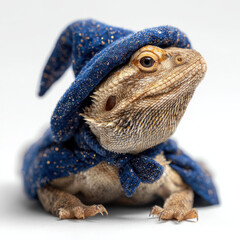 Bearded Dragon in Pointed Wizard Hat and Cloak – Fantasy Halloween Costume Pet