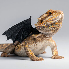 Bearded Dragon with Black Dragon Wings – Miniature Fantasy Halloween Creature