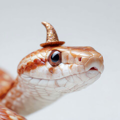 Corn Snake Wearing Witch Hat – Halloween-Themed Reptile Portrait on White