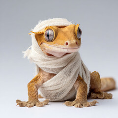Crested Gecko in Mummy Wrap – Halloween Lizard in Creative Reptile Costume