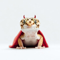 Cute Leopard Gecko in Red Devil Cape – Halloween Pet Portrait with Personality