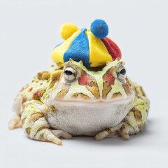 Pacman Frog Wearing Jester Hat – Funny Halloween Amphibian Portrait