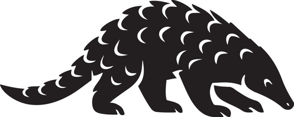 Stylized pangolin walking silhouette, Black and white pangolin vector animal
