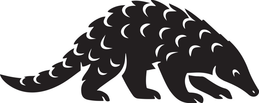 Stylized pangolin walking silhouette, Black and white pangolin vector animal