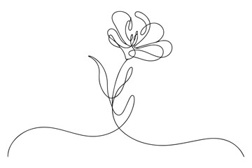 The flower is drawn as a continuous line. Vector illustration. one line Icon drawing with white background