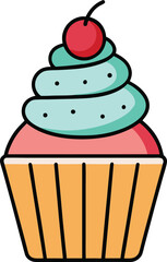 Flat Vector Cupcake with Frosting Illustration