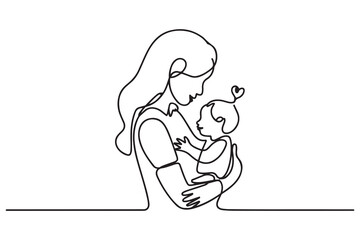 Mother and baby line art vector illustration, mothers day celebration. one line Icon drawing with white background