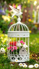 Decorative birdcage with flowers