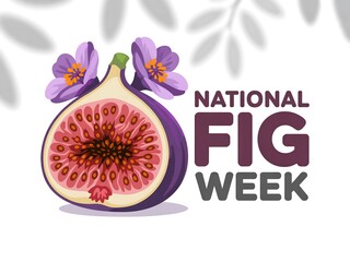 Celebrate national fig week with a vibrant illustration of a ripe fig adorned with delicate purple flowers