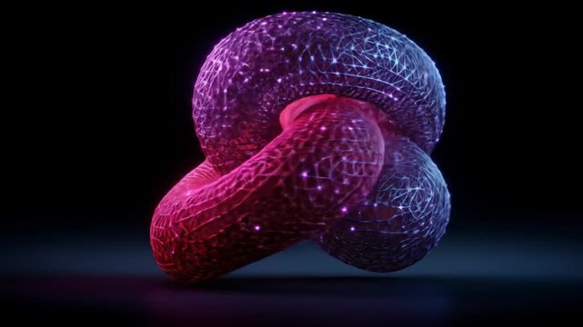 Abstract rendering of a knotted shape, colored with pink and purple hues