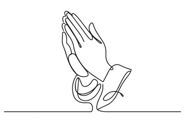 Praying hand line art style vector illustration. one line Icon drawing with white background