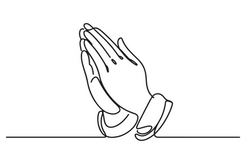Obraz premium Praying hand line art style vector illustration. one line Icon drawing with white background