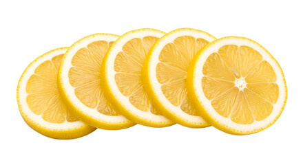 Five Lemon Slices in a Row Isolated on White Background