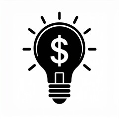 Vector icon of a shining lightbulb with a dollar sign inside, symbolizing a profitable business idea, financial innovation, and investment strategy