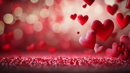Obraz premium Red hearts floating on a bokeh background for valentines day