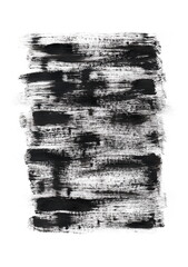 An abstract rectangular background created with broad brushstrokes of black paint on a white surface. The texture of the brushstrokes is uneven: in some places the paint is applied thickly and densely