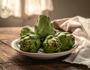 Fresh artichokes on a plate