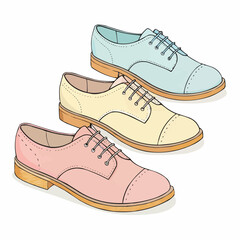 Colorful oxford shoes in pastel shades on white background  