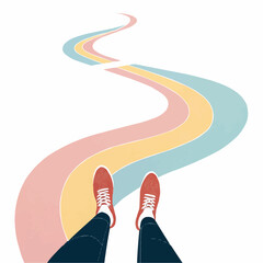 Colorful winding path with shoes on light background  
